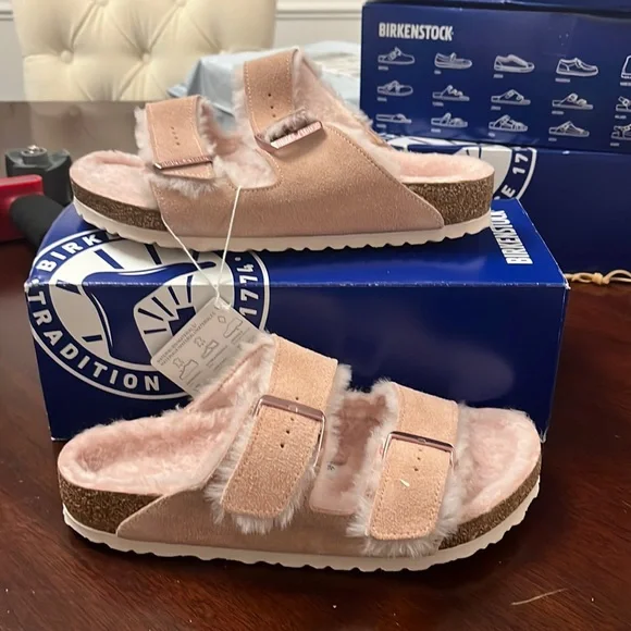 Arizona shearling light Rose Birkenstocks OA - Picture 1 of 4